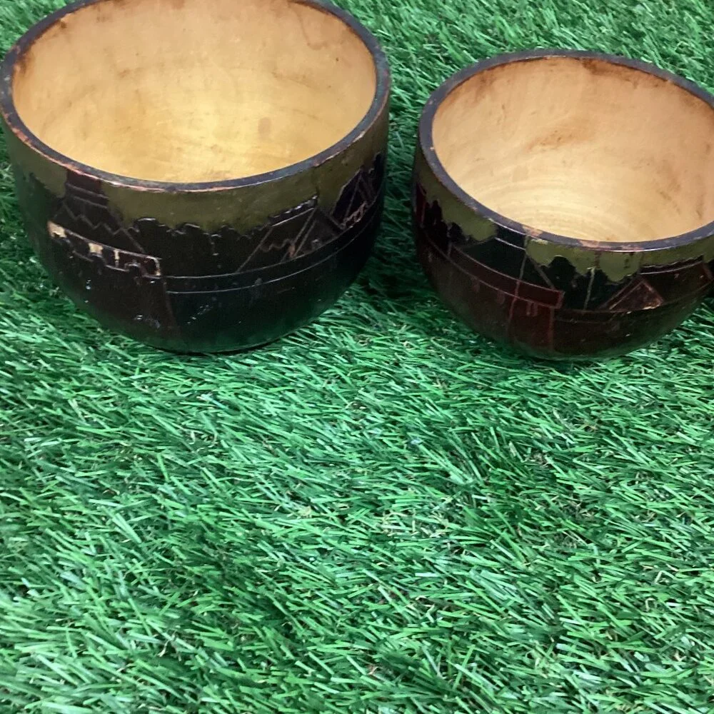 Vintage Hand Carved Nesting Bowls Tribal Design 5